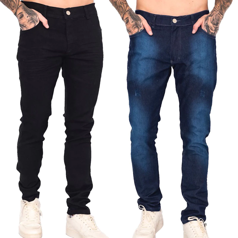 kit 2 peça calça jeans maculino skinny slim lycra