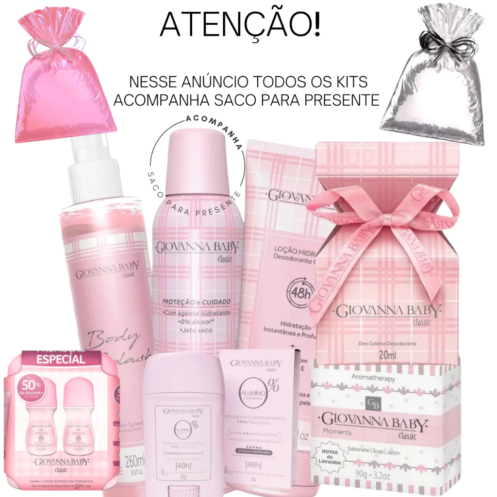 Kit Giovanna Baby Body Splash Classic Loção Hidratante Classic Sabonete Classic Desodorante Roll-On