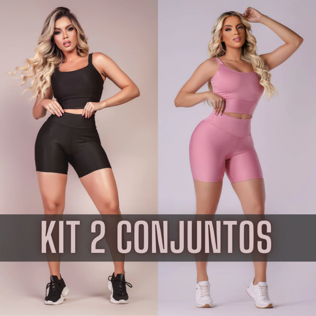 Kit 2 Conjunto Fitness Short e Cropped