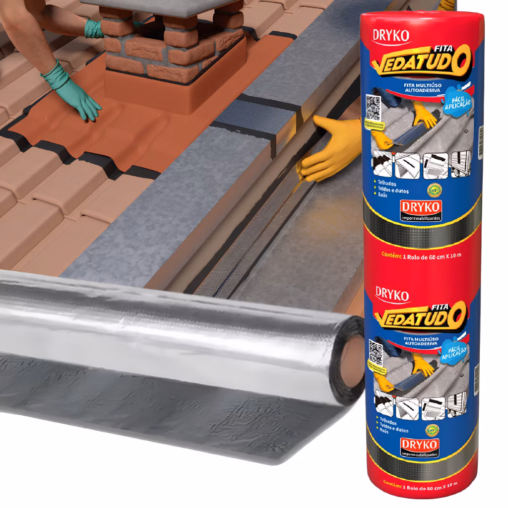 Fita Manta Asfáltica Para Telhado Multiuso Auto Adesiva Dryko Vedatudo - 60 cm x 10 metros