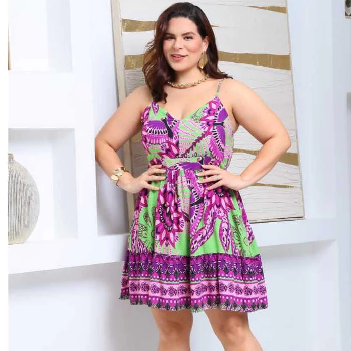 Vestido alcinha farme estampado com elastex nas costa