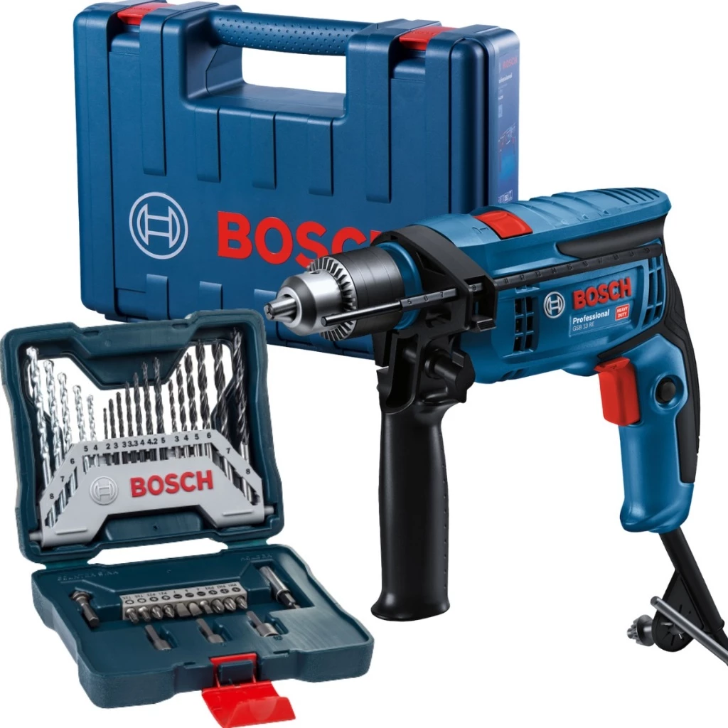 Furadeira Impacto Bosch GSB 13 RE 750w 220v + Kit Brocas e Bits X line 33 PCs + Maleta
