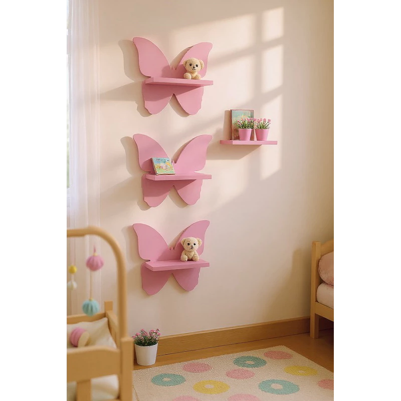 Trio de prateleira borboleta em MDF para quarto de bebe infantil cores