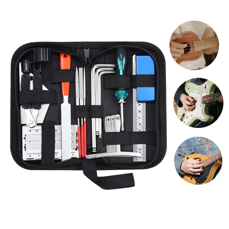 Kit 25 Ferramentas para Manutenção de Guitarra e Violão Elétrica jogo ferramentas kit ferramentas