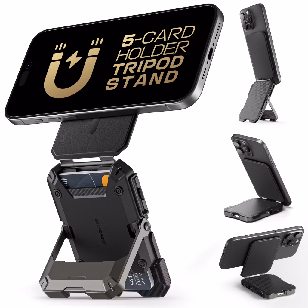 Carteira Magnética SUPCASE Com Suporte Compatível MagSafe Hold 5 Cartões Ajustável Tripé De Bloqueio