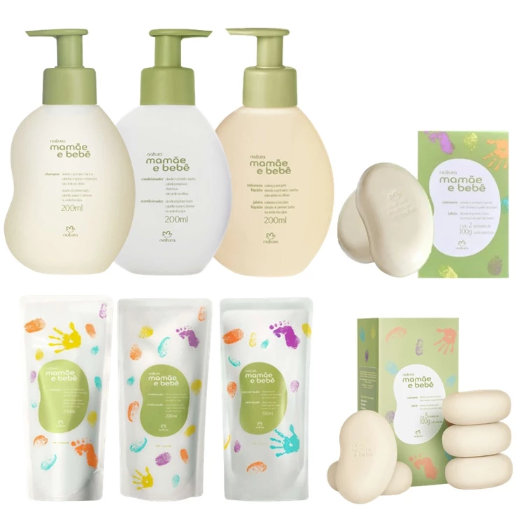 Linha Mamãe e Bebê Natura: Shampoo, Condicionador, Sabonete Líquido/Barra, Saboneteira ou Lenços Umedecidos