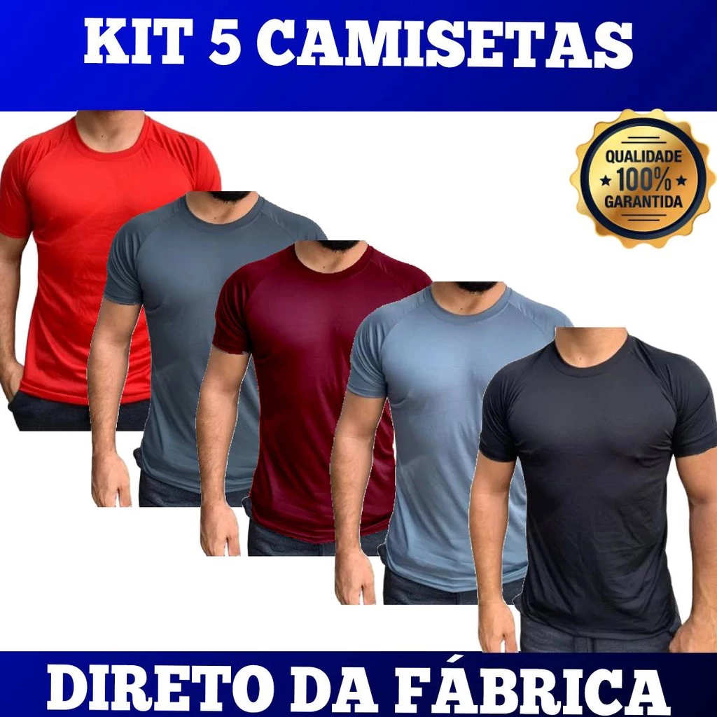 kit 5 camisetas dry fit masculinas