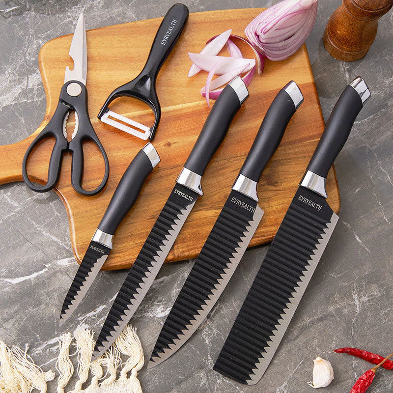 Kit facas de cozinha/Churrasco Profissional Antiaderente 6 Peças Preto/colorido Kit facas de cozinha/Churrasco Profissional Antiaderente 6 Peças Preto/colorido