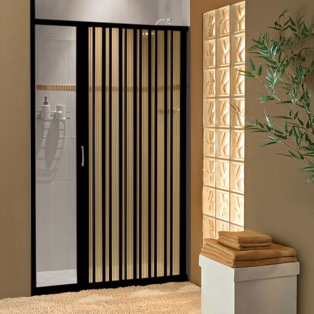 Box Para Banheiro de PVC 185x130cm Sanfonado Frontal BCF Preto